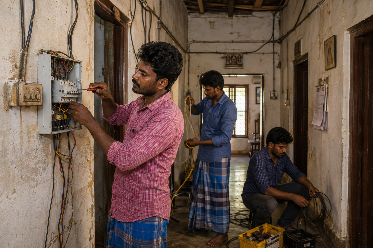 Electrical professional at work