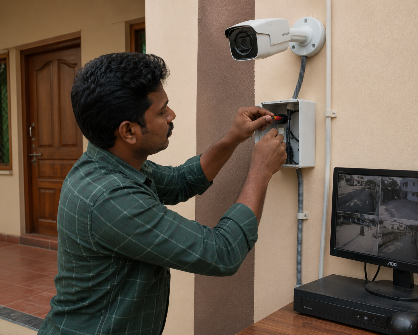 Electrical professional at work